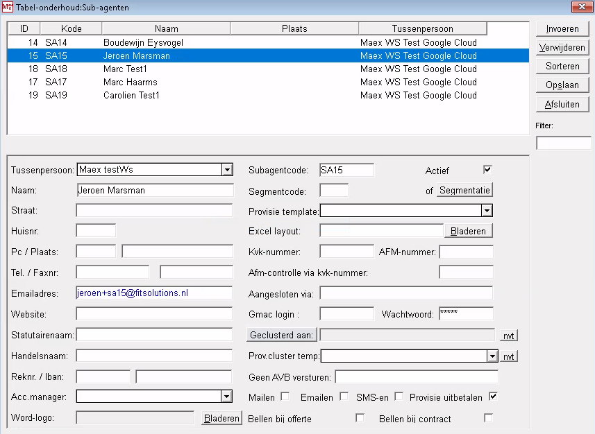 Invoeren subagent